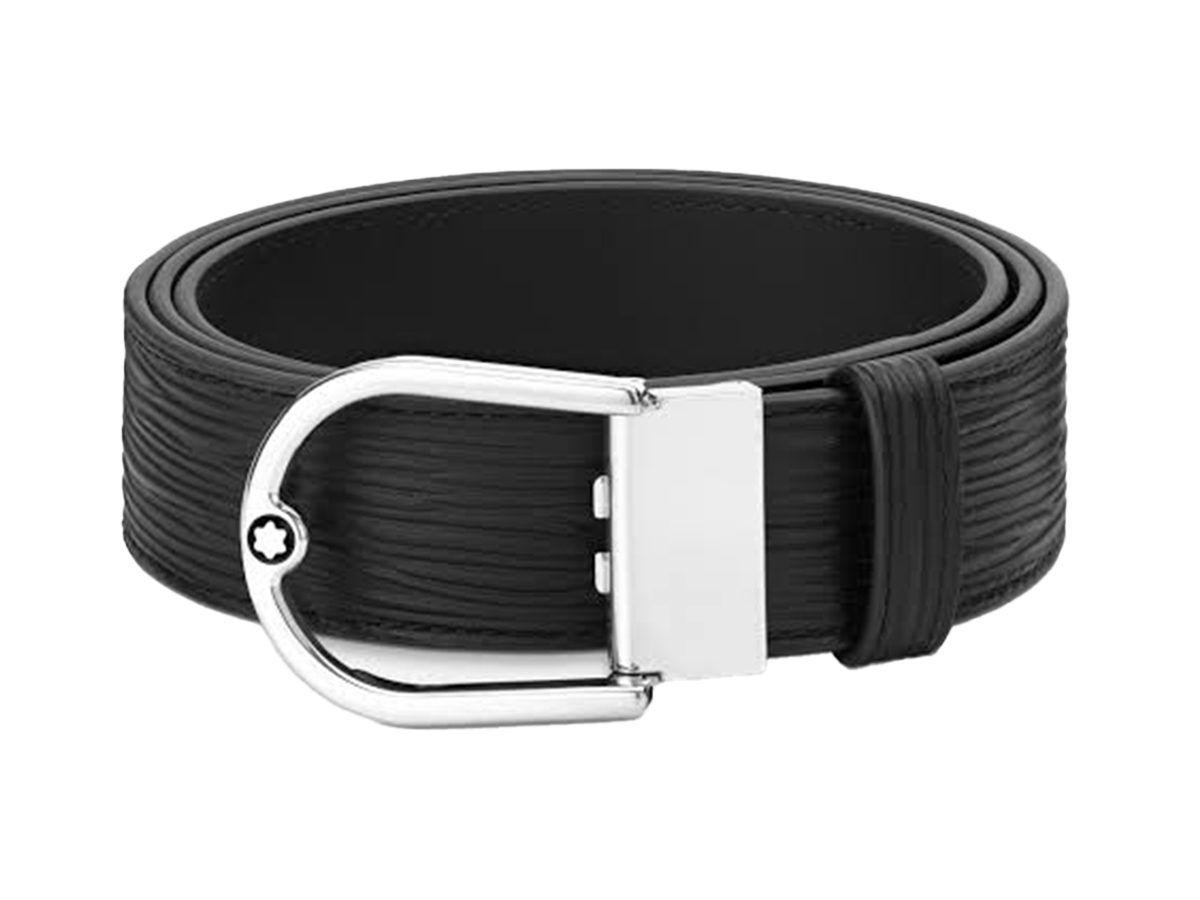 Horseshoe Buckle Printed Black/Plain Black 35 MM Belt