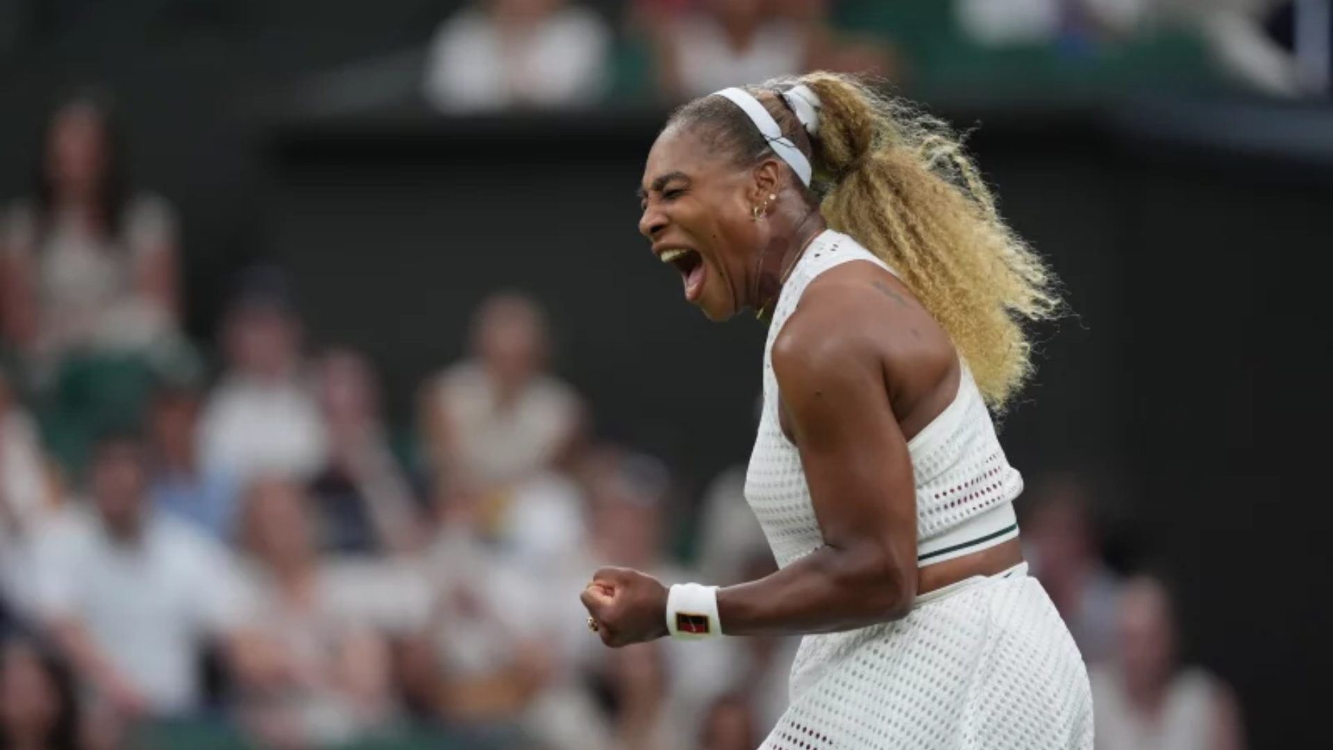 Serena Williams celebrating at Wimbledon wearing a luxury Audemars Piguet Royal Oak watch during the Summer of Sport 2026.